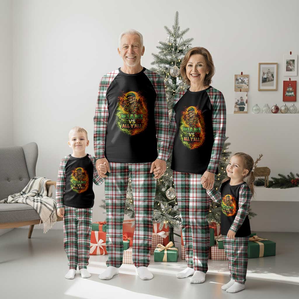 Miami vs All You All 305 Skeleton Flame Graphic Plaid Pajama Set Tropical City Pride Florida Love
