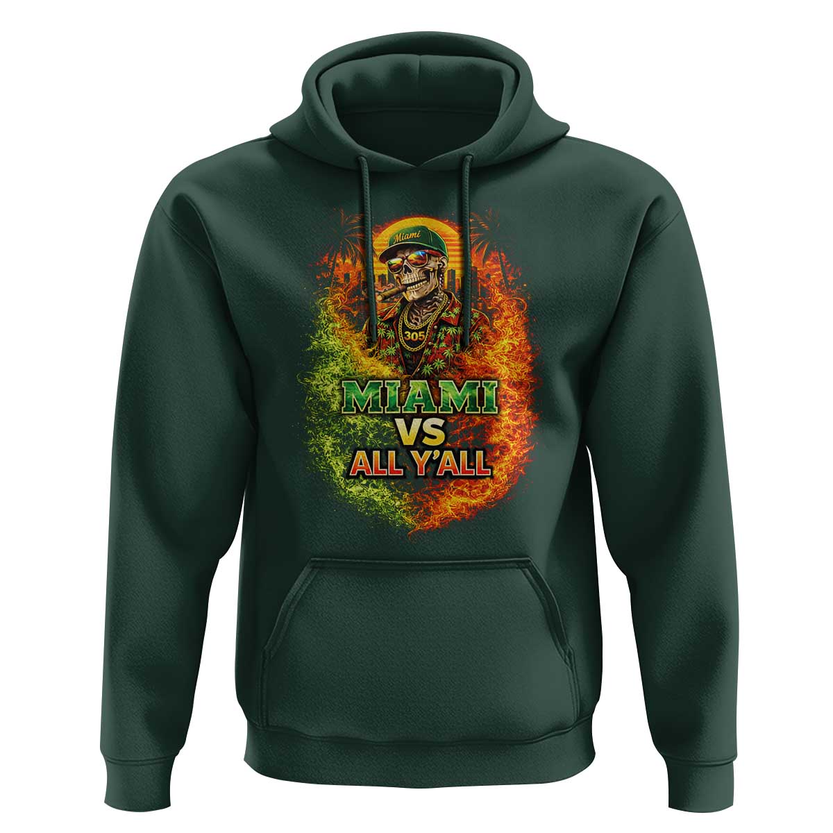 Miami vs All You All 305 Skeleton Flame Graphic Hoodie Tropical City Pride Florida Love
