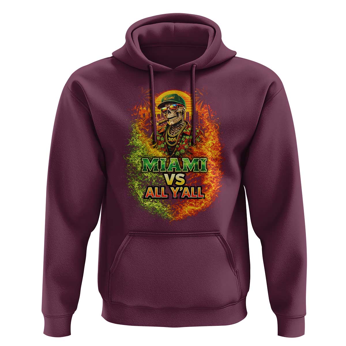 Miami vs All You All 305 Skeleton Flame Graphic Hoodie Tropical City Pride Florida Love