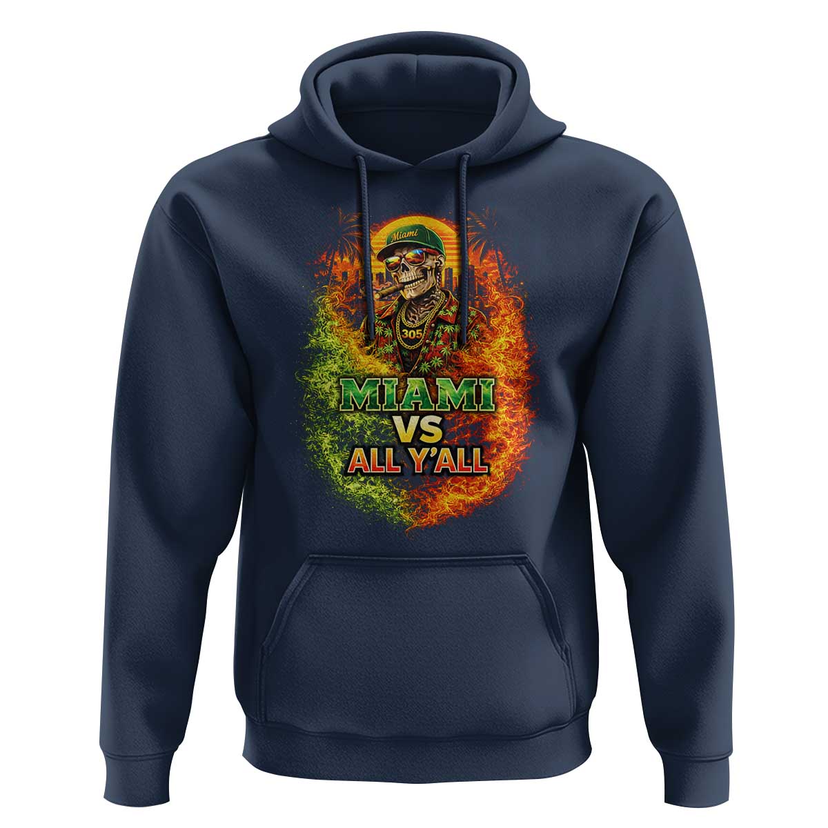 Miami vs All You All 305 Skeleton Flame Graphic Hoodie Tropical City Pride Florida Love