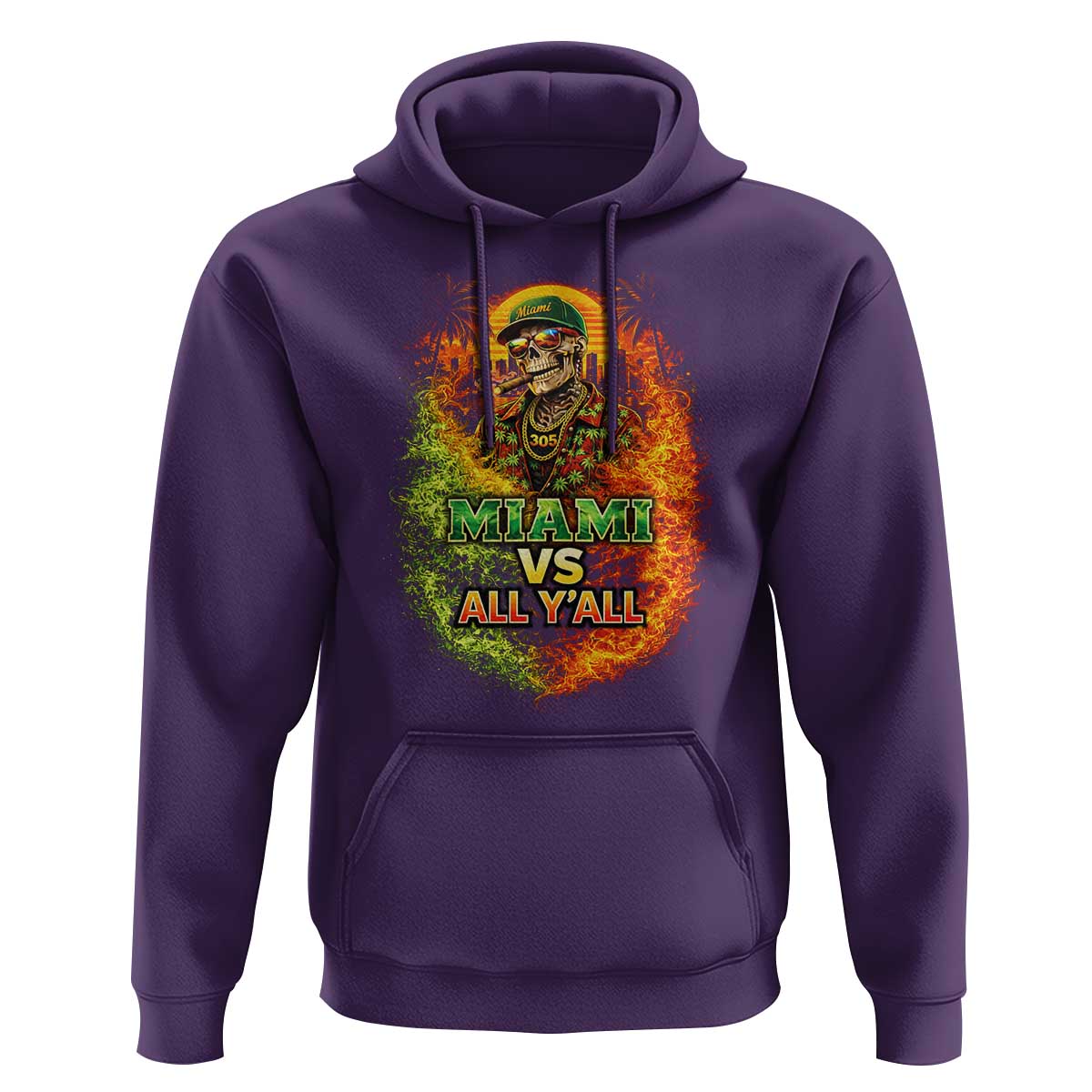 Miami vs All You All 305 Skeleton Flame Graphic Hoodie Tropical City Pride Florida Love