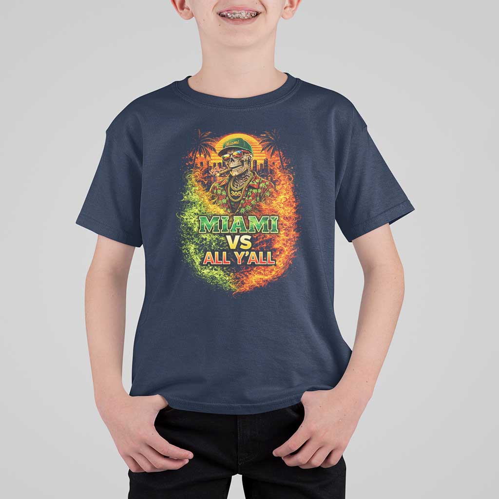 Miami vs All You All 305 Skeleton Flame Graphic T Shirt For Kid Tropical City Pride Florida Love