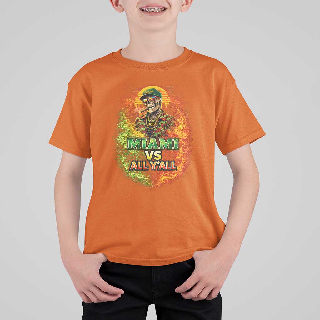 Miami vs All You All 305 Skeleton Flame Graphic T Shirt For Kid Tropical City Pride Florida Love