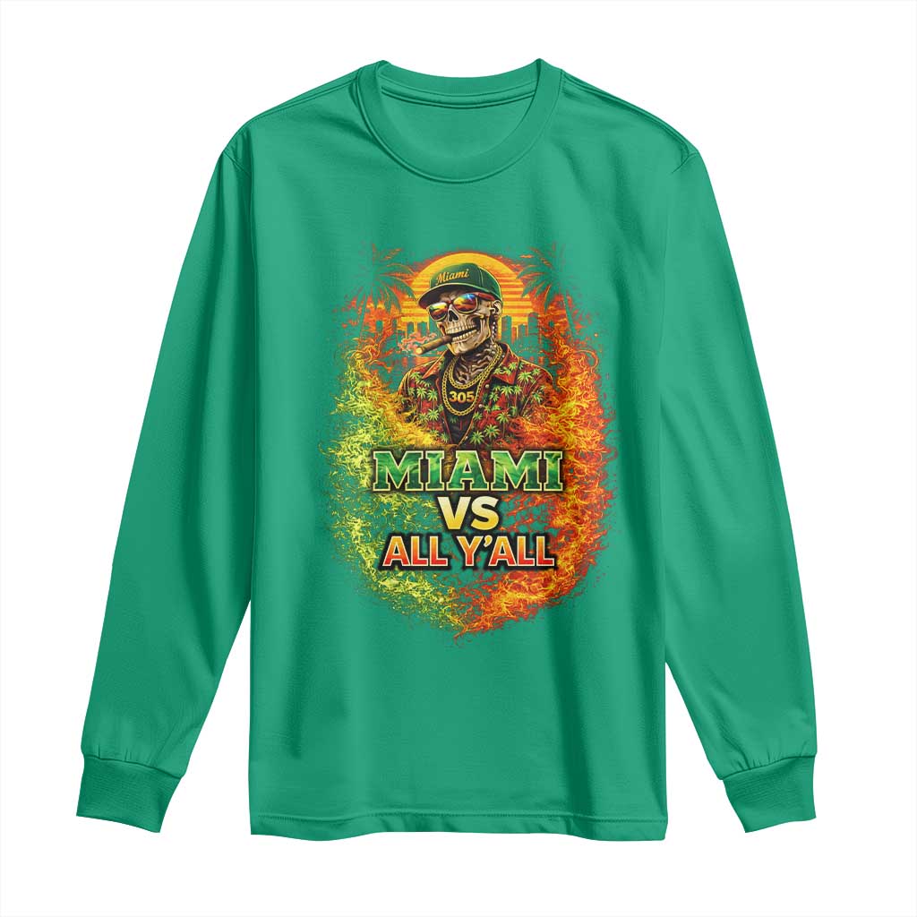 Miami vs All You All 305 Skeleton Flame Graphic Long Sleeve Shirt Tropical City Pride Florida Love