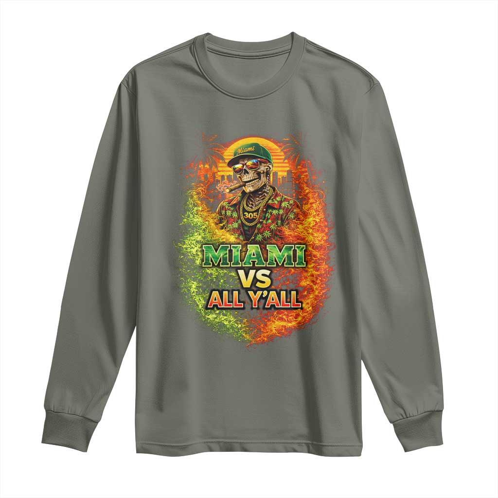 Miami vs All You All 305 Skeleton Flame Graphic Long Sleeve Shirt Tropical City Pride Florida Love
