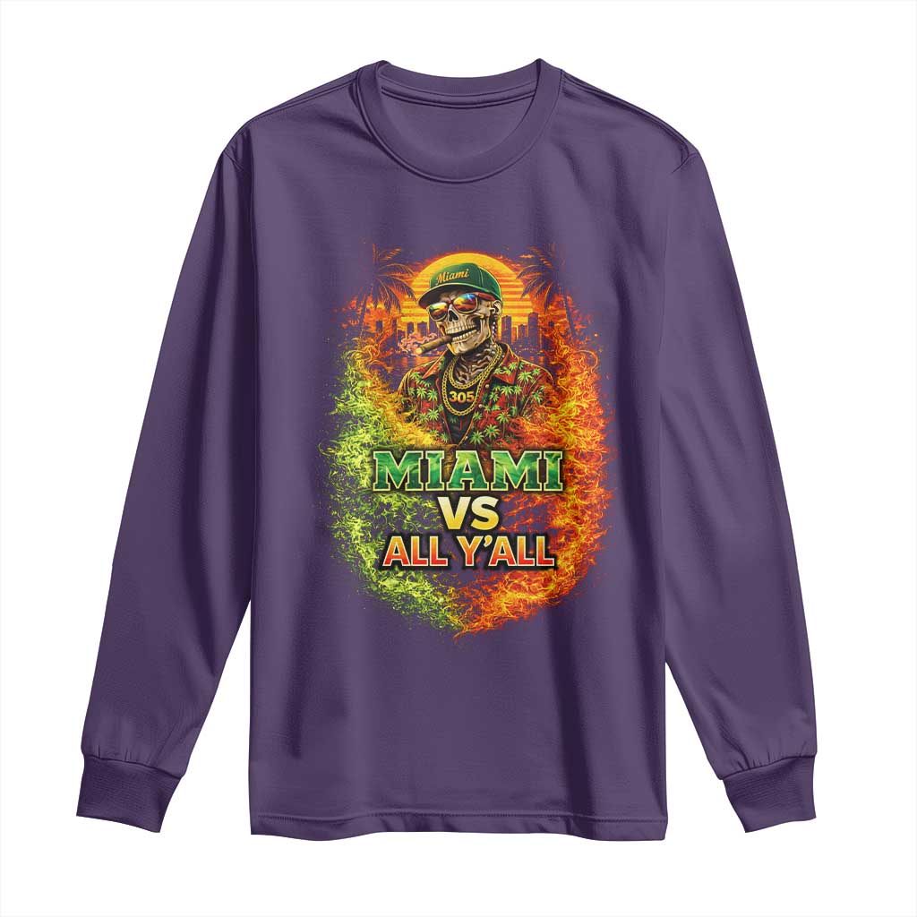 Miami vs All You All 305 Skeleton Flame Graphic Long Sleeve Shirt Tropical City Pride Florida Love