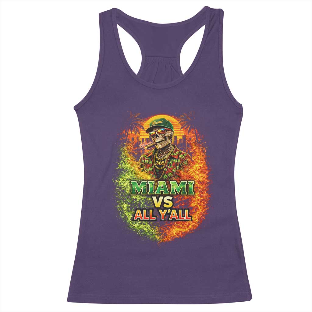 Miami vs All You All 305 Skeleton Flame Graphic Racerback Tank Top Tropical City Pride Florida Love
