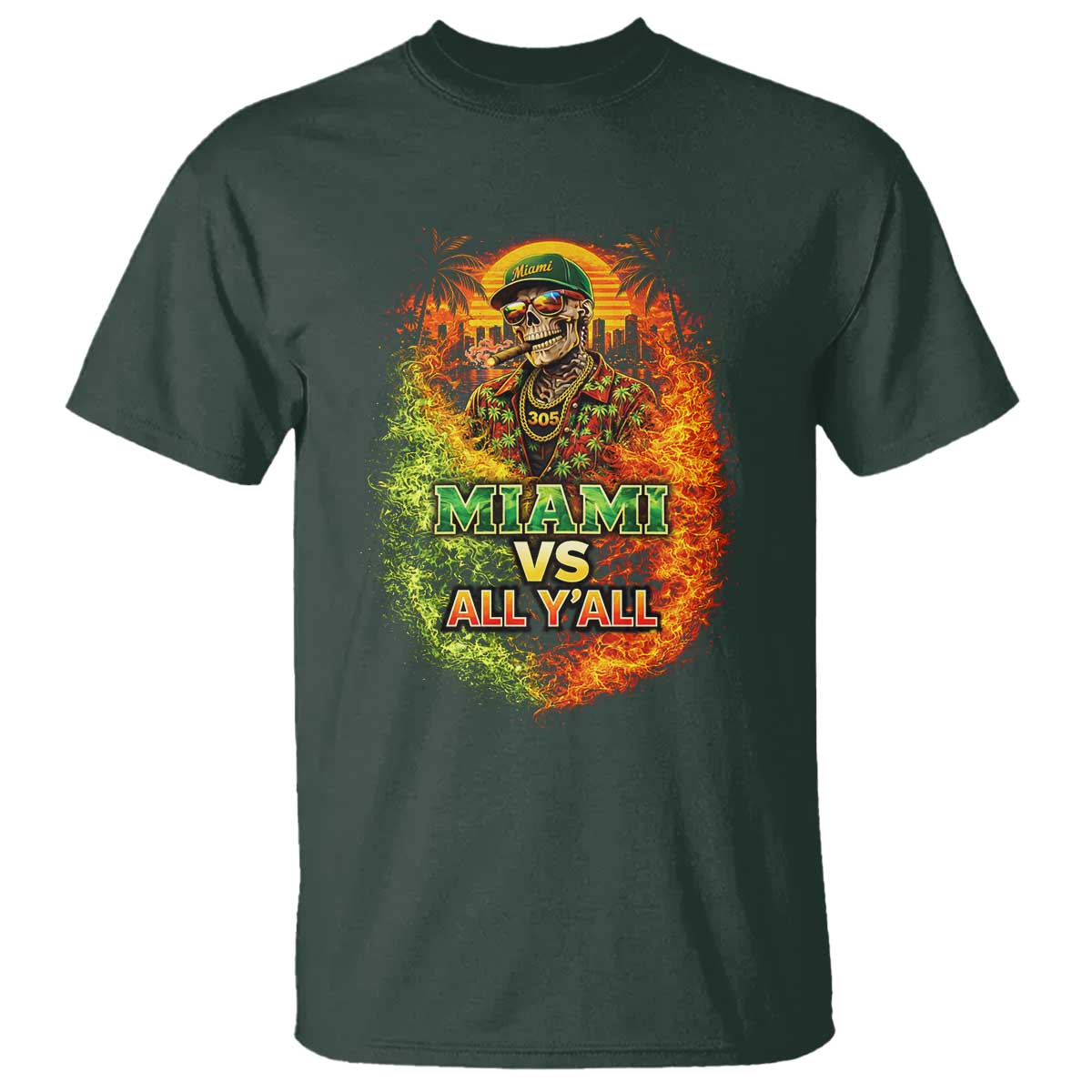 Miami vs All You All 305 Skeleton Flame Graphic T Shirt Tropical City Pride Florida Love