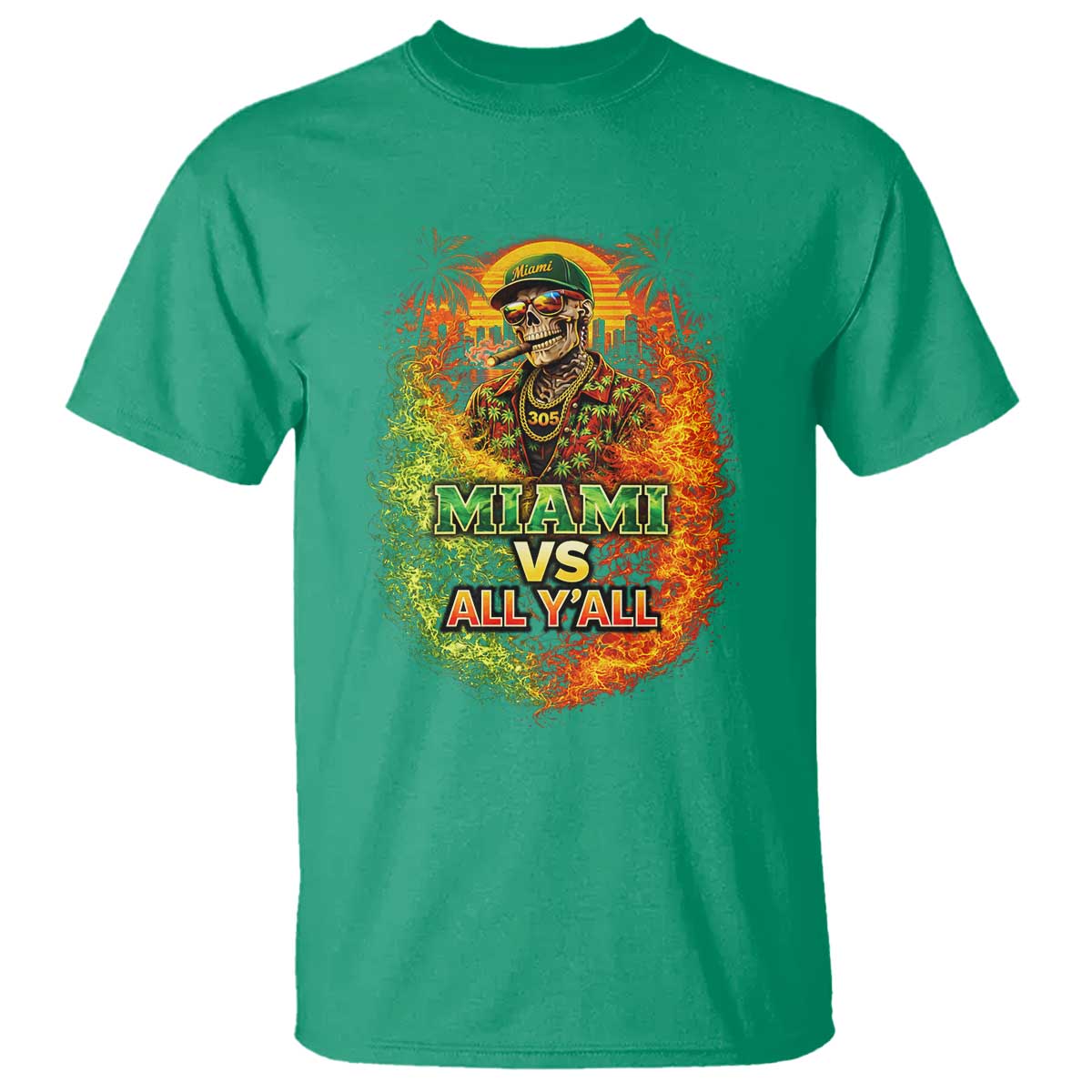 Miami vs All You All 305 Skeleton Flame Graphic T Shirt Tropical City Pride Florida Love
