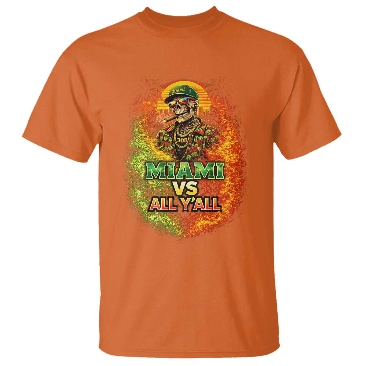 Miami vs All You All 305 Skeleton Flame Graphic T Shirt Tropical City Pride Florida Love