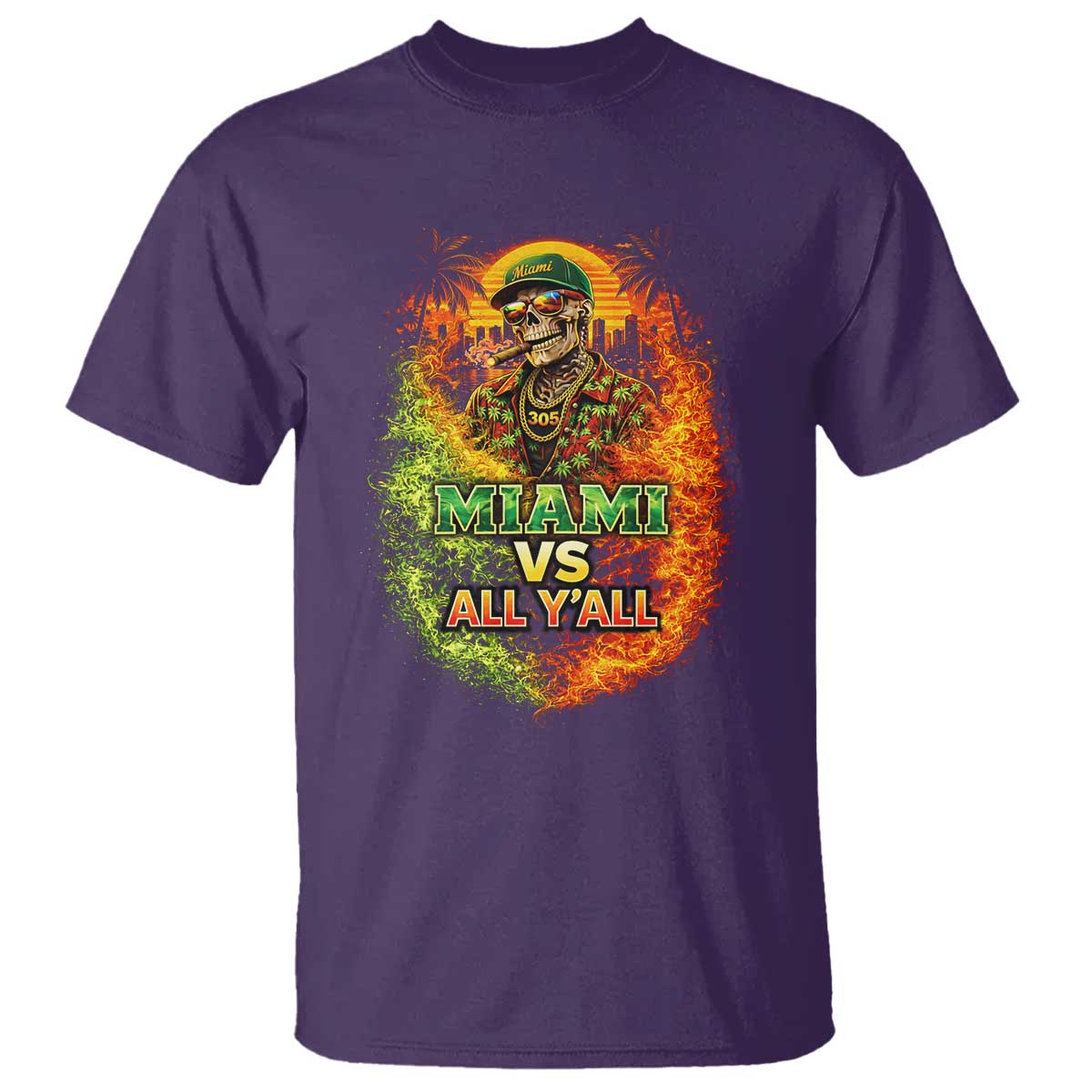 Miami vs All You All 305 Skeleton Flame Graphic T Shirt Tropical City Pride Florida Love