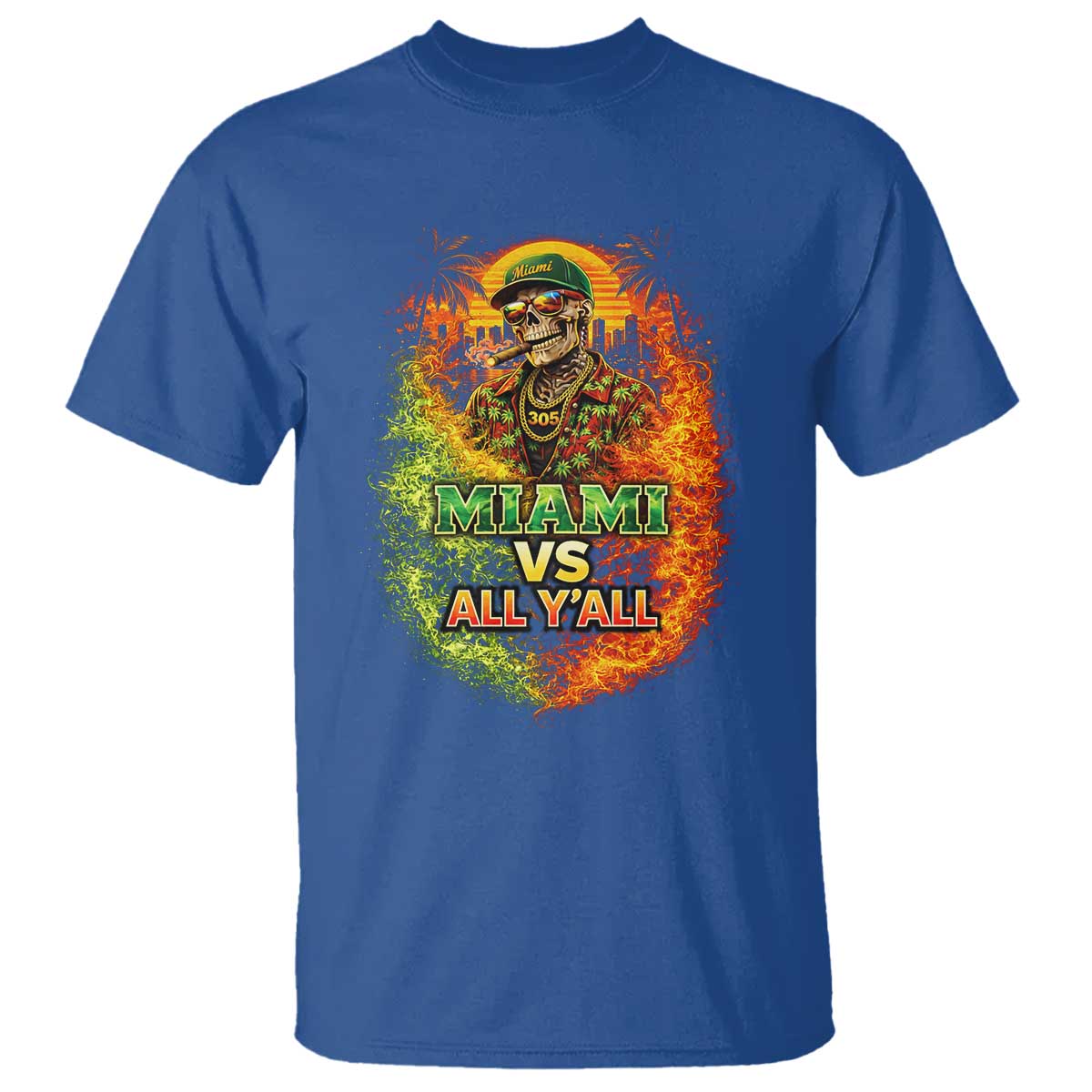 Miami vs All You All 305 Skeleton Flame Graphic T Shirt Tropical City Pride Florida Love