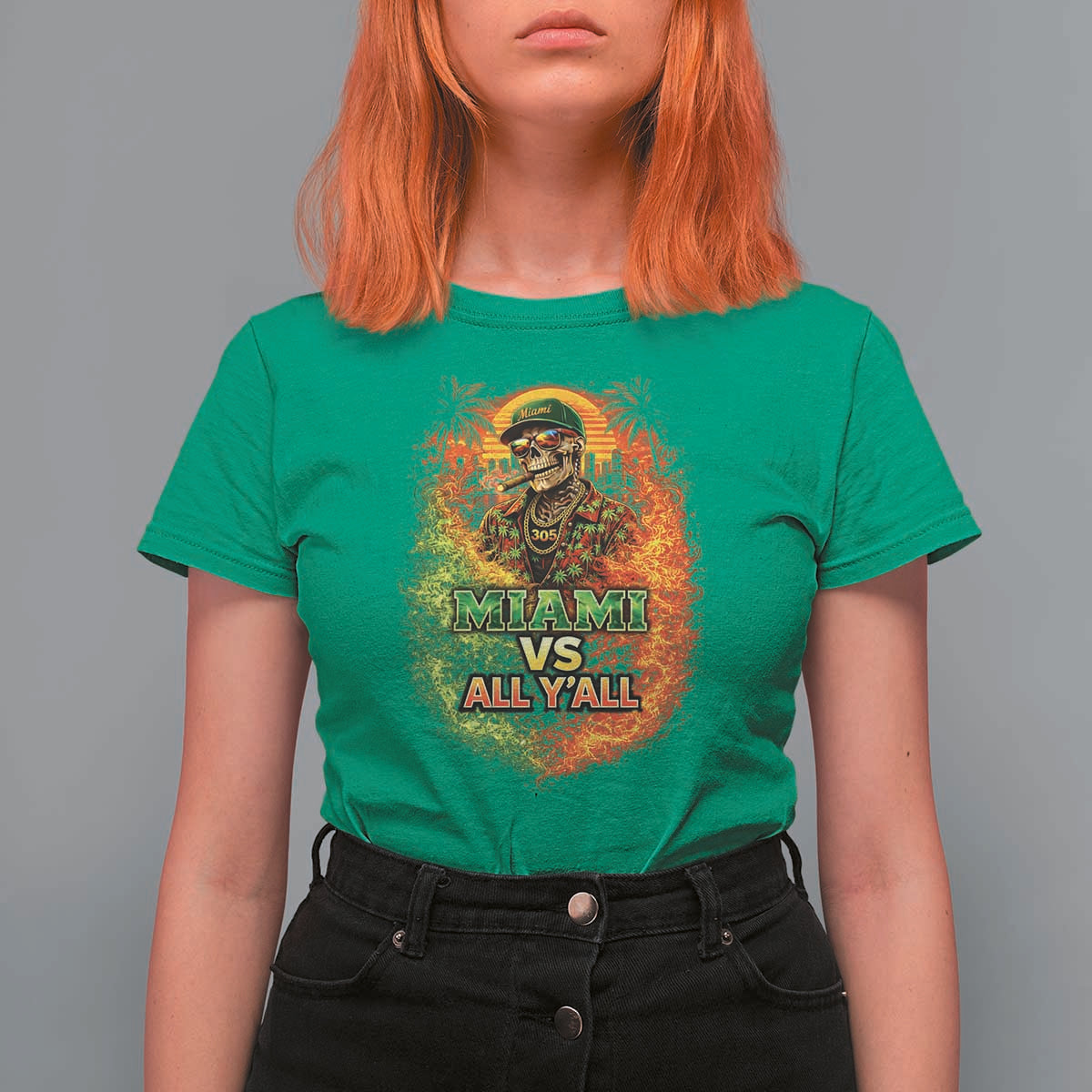 Miami vs All You All 305 Skeleton Flame Graphic T Shirt For Women Tropical City Pride Florida Love