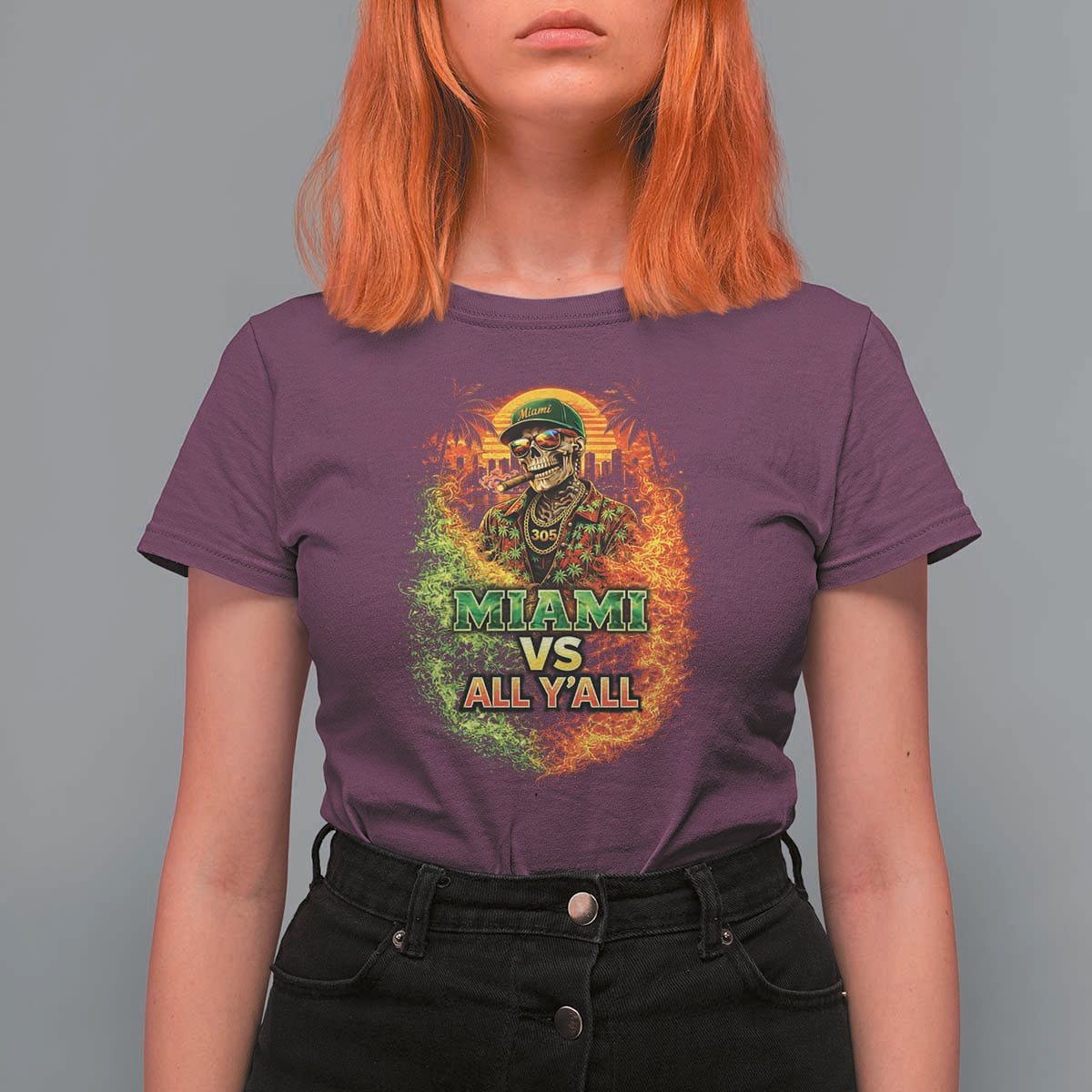 Miami vs All You All 305 Skeleton Flame Graphic T Shirt For Women Tropical City Pride Florida Love