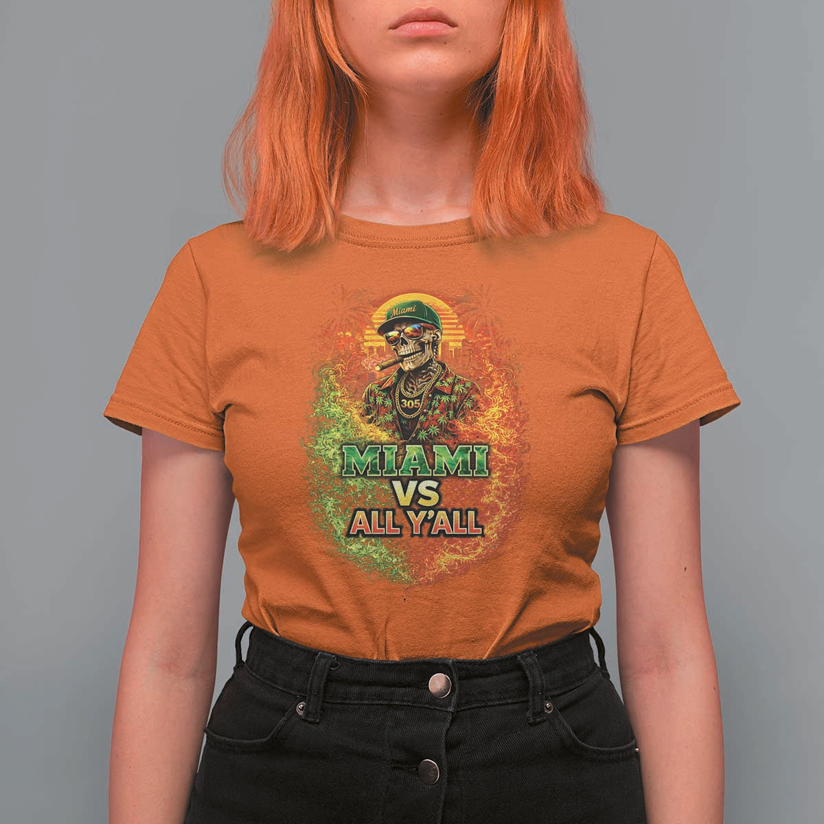 Miami vs All You All 305 Skeleton Flame Graphic T Shirt For Women Tropical City Pride Florida Love