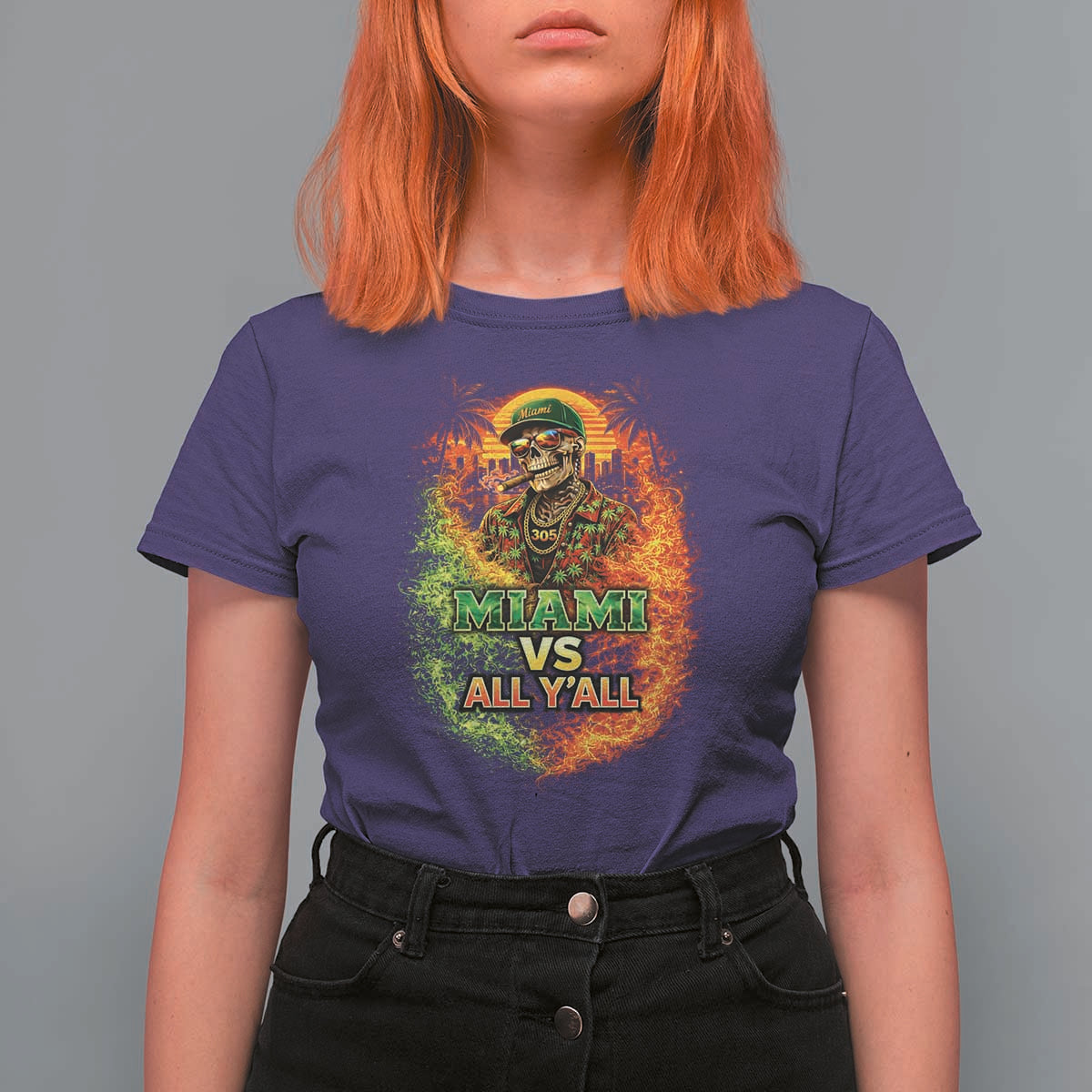 Miami vs All You All 305 Skeleton Flame Graphic T Shirt For Women Tropical City Pride Florida Love