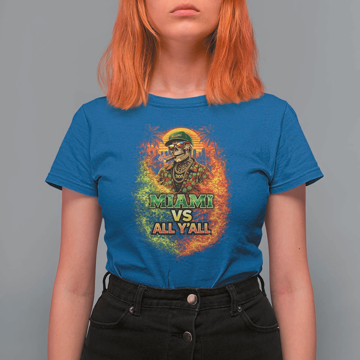Miami vs All You All 305 Skeleton Flame Graphic T Shirt For Women Tropical City Pride Florida Love
