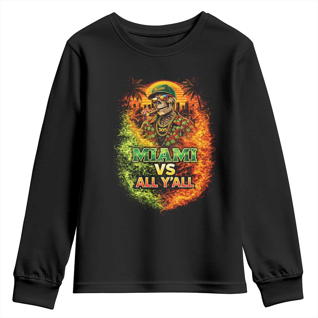 Miami vs All You All 305 Skeleton Flame Graphic Youth Sweatshirt Tropical City Pride Florida Love