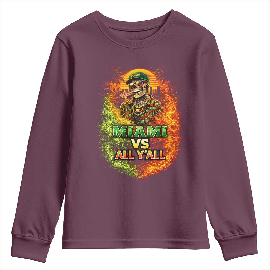 Miami vs All You All 305 Skeleton Flame Graphic Youth Sweatshirt Tropical City Pride Florida Love