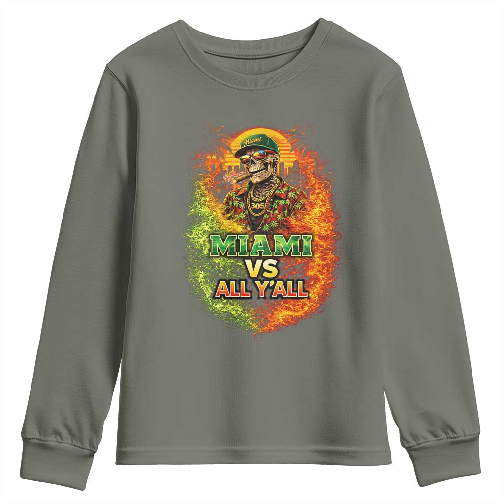 Miami vs All You All 305 Skeleton Flame Graphic Youth Sweatshirt Tropical City Pride Florida Love