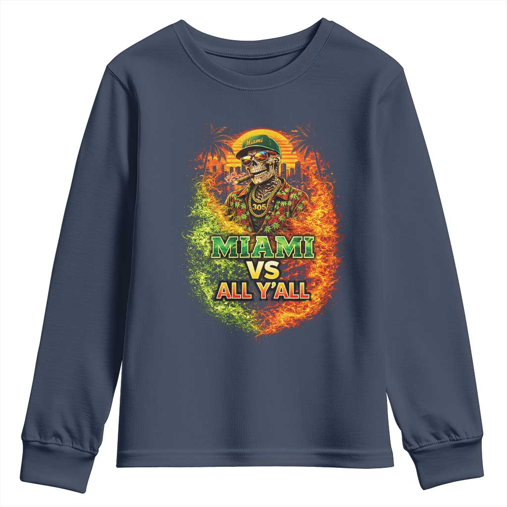 Miami vs All You All 305 Skeleton Flame Graphic Youth Sweatshirt Tropical City Pride Florida Love
