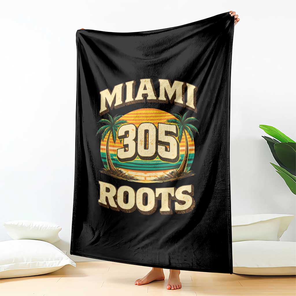 Vintage Miami 305 Roots Throw Blanket Retro Sunset Palm Trees Florida Natives