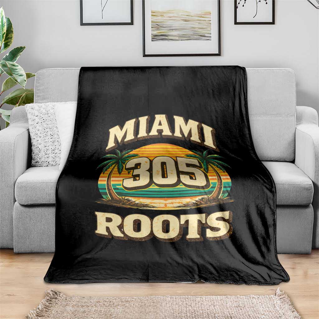 Vintage Miami 305 Roots Throw Blanket Retro Sunset Palm Trees Florida Natives