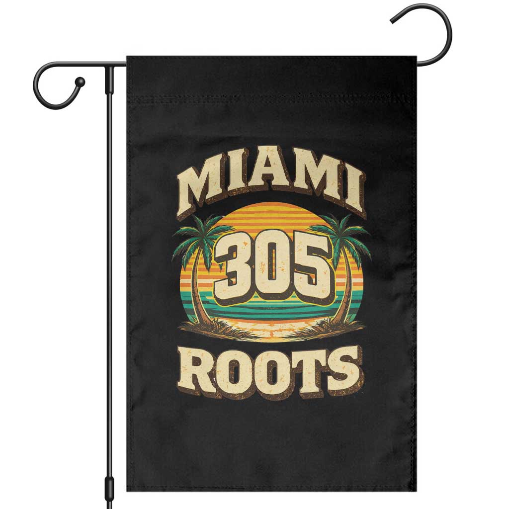 Vintage Miami 305 Roots Garden Flag Retro Sunset Palm Trees Florida Natives