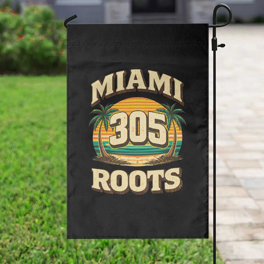 Vintage Miami 305 Roots Garden Flag Retro Sunset Palm Trees Florida Natives