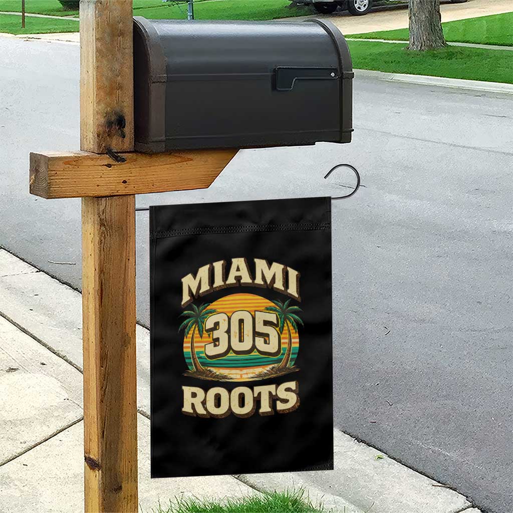 Vintage Miami 305 Roots Garden Flag Retro Sunset Palm Trees Florida Natives