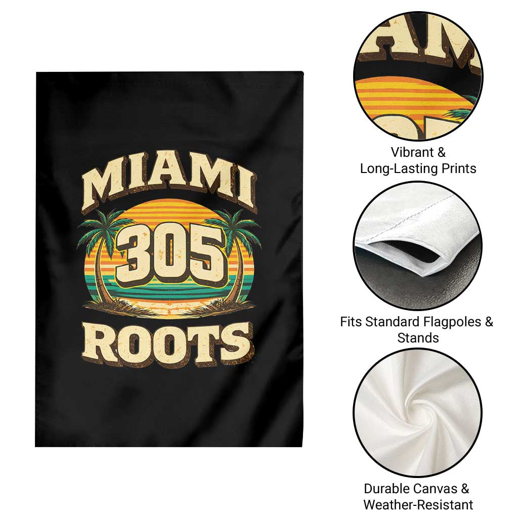 Vintage Miami 305 Roots Garden Flag Retro Sunset Palm Trees Florida Natives