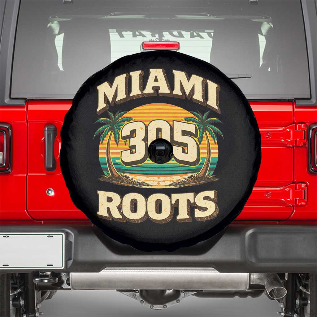 Vintage Miami 305 Roots Spare Tire Cover Retro Sunset Palm Trees Florida Natives