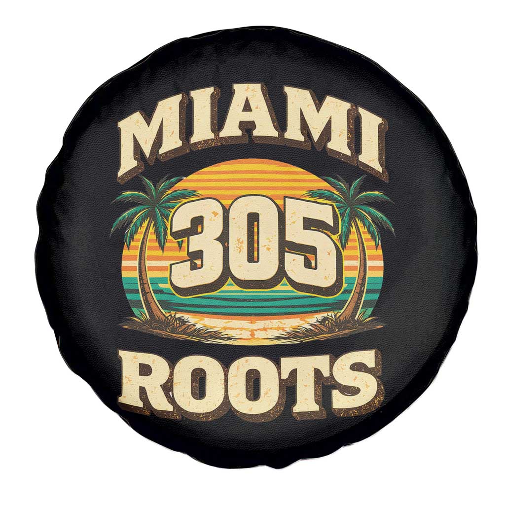 Vintage Miami 305 Roots Spare Tire Cover Retro Sunset Palm Trees Florida Natives