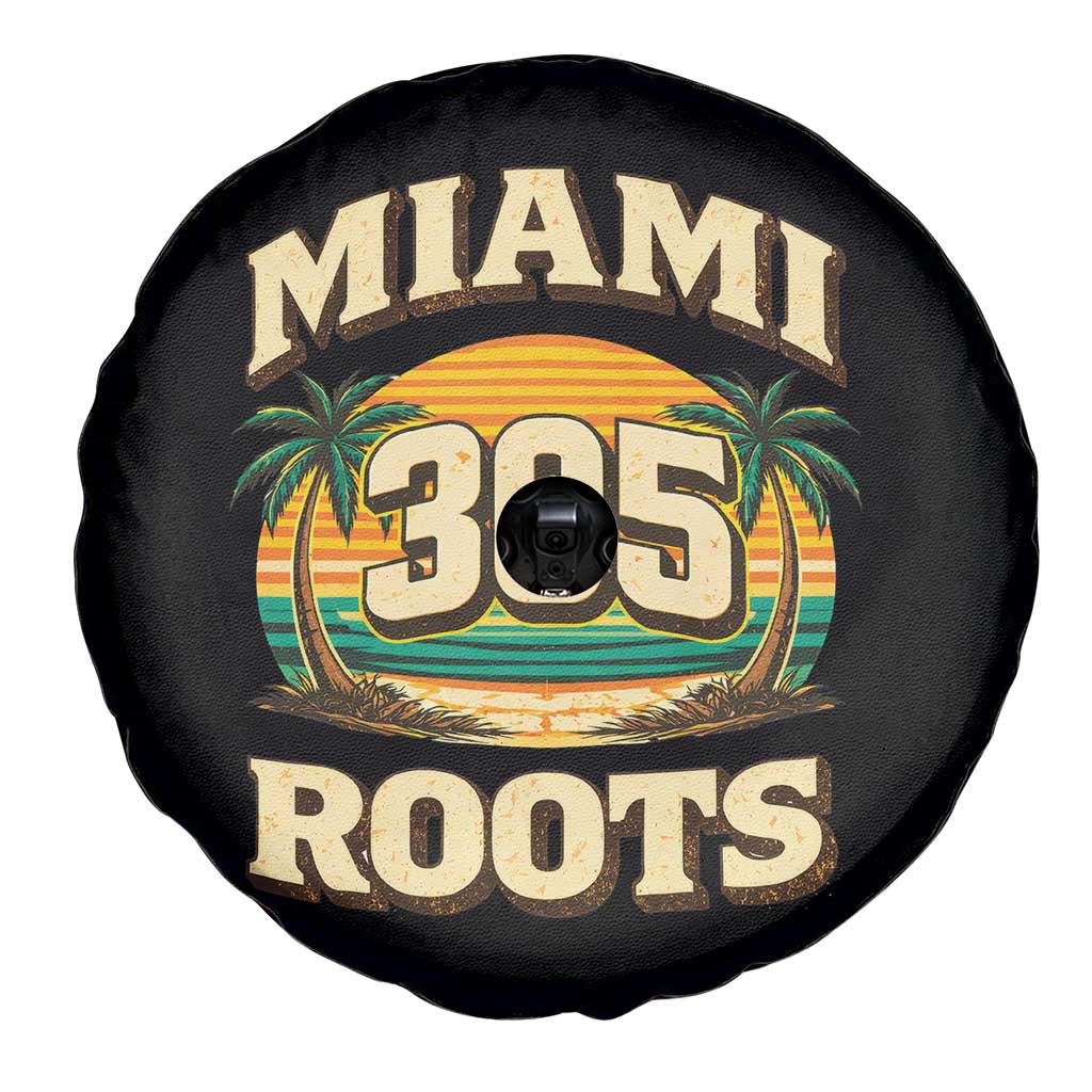 Vintage Miami 305 Roots Spare Tire Cover Retro Sunset Palm Trees Florida Natives