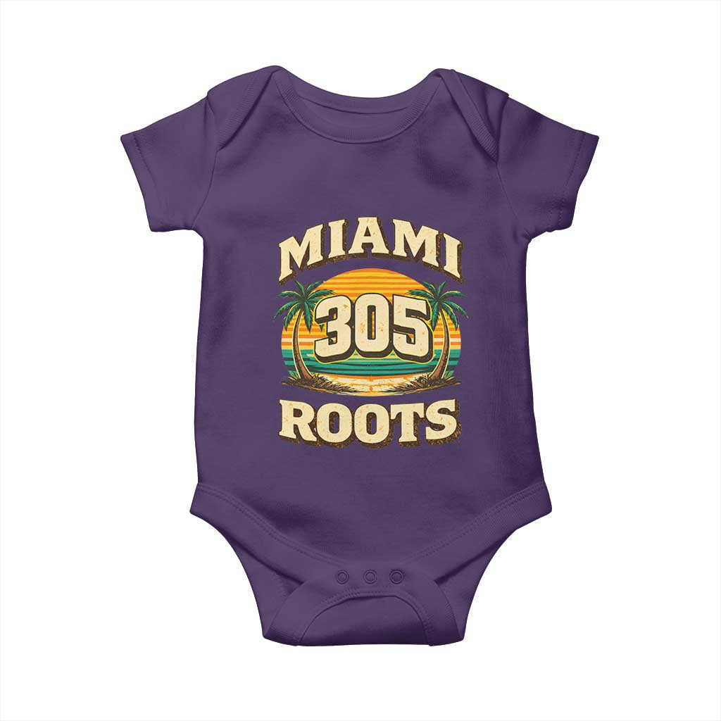 Vintage Miami 305 Roots Baby Onesie Retro Sunset Palm Trees Florida Natives