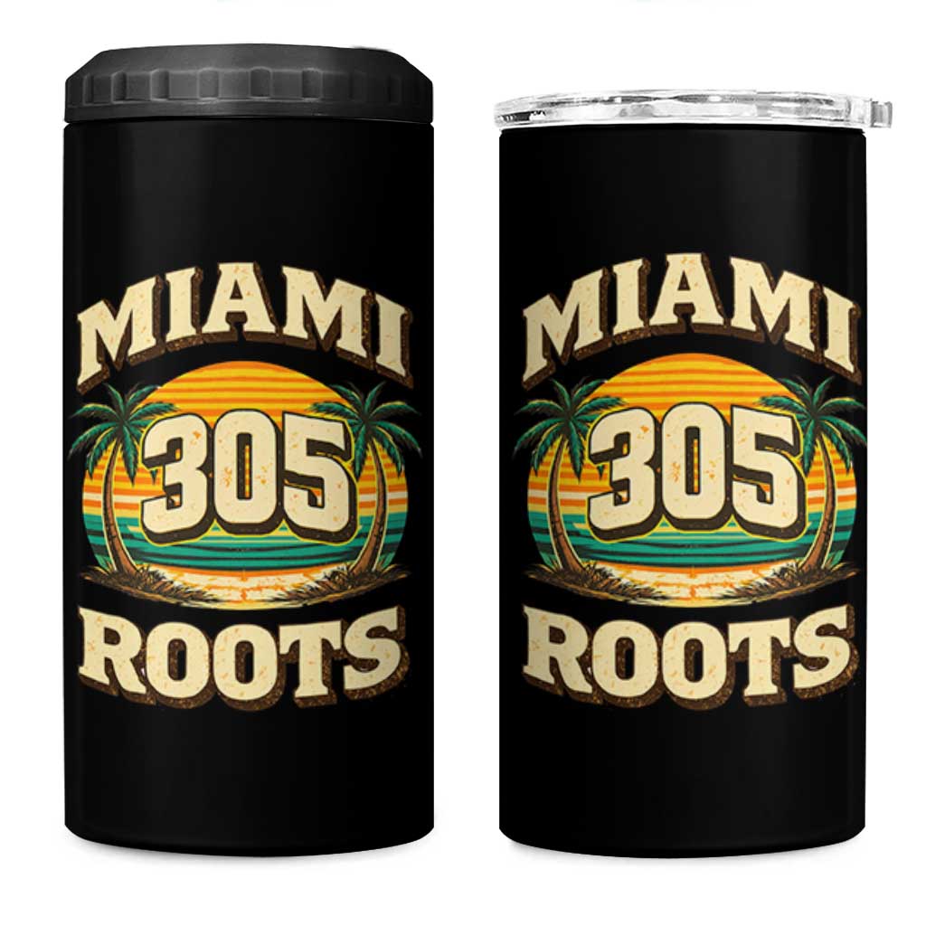 Vintage Miami 305 Roots 4 in 1 Can Cooler Tumbler Retro Sunset Palm Trees Florida Natives