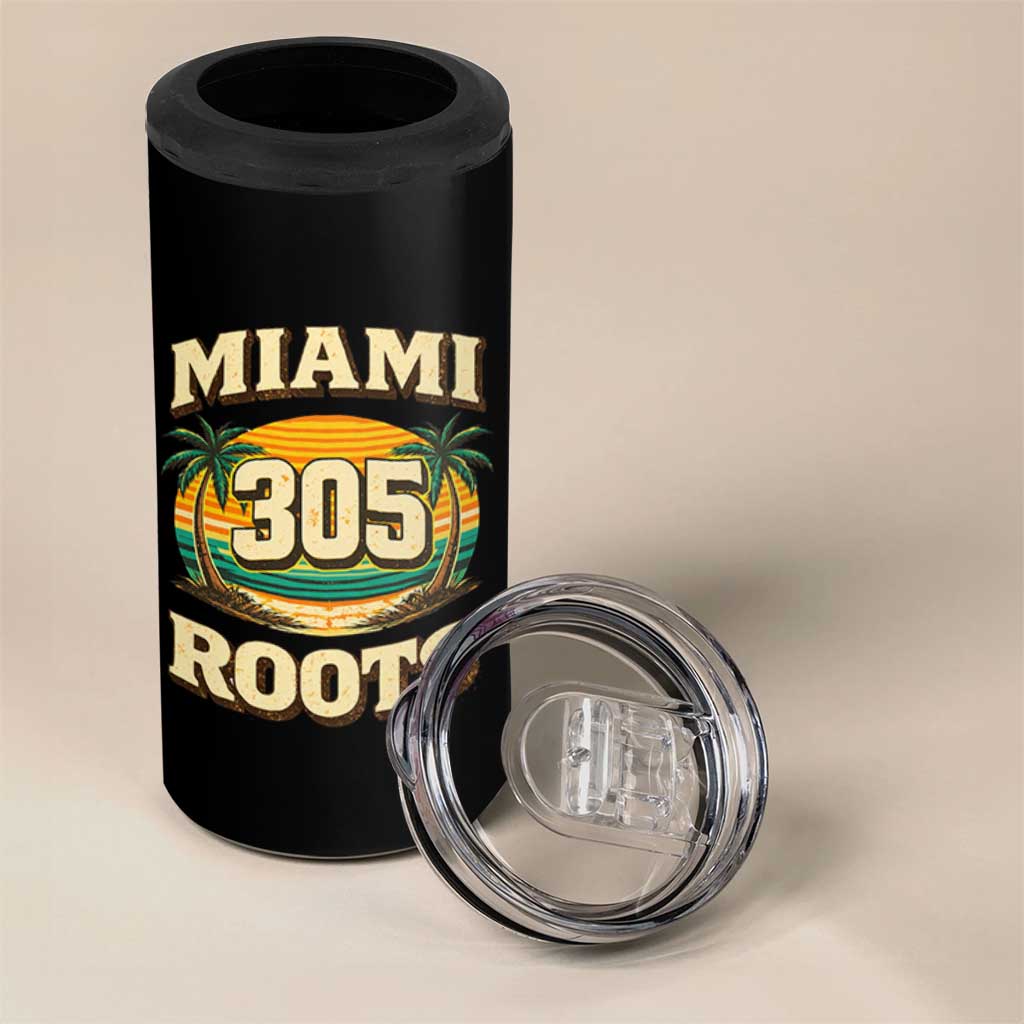 Vintage Miami 305 Roots 4 in 1 Can Cooler Tumbler Retro Sunset Palm Trees Florida Natives