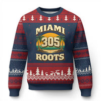 Vintage Miami 305 Roots Ugly Christmas Sweater Retro Sunset Palm Trees Florida Natives
