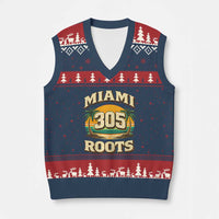 Vintage Miami 305 Roots V-Neck Knit Sweater Vest Retro Sunset Palm Trees Florida Natives