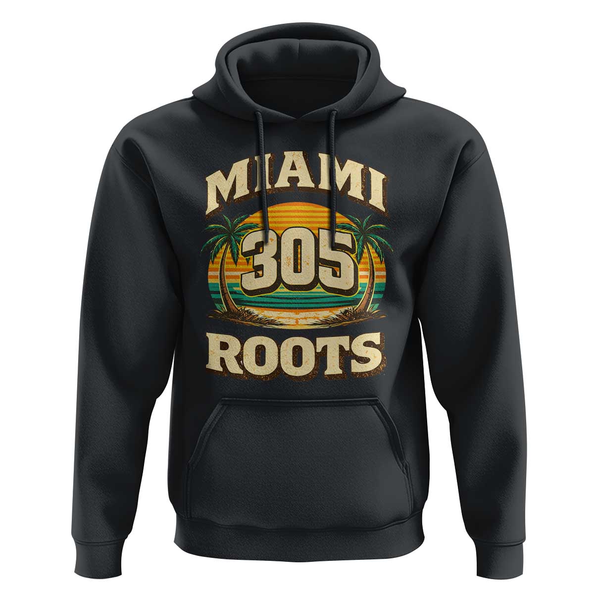 Vintage Miami 305 Roots Hoodie Retro Sunset Palm Trees Florida Natives
