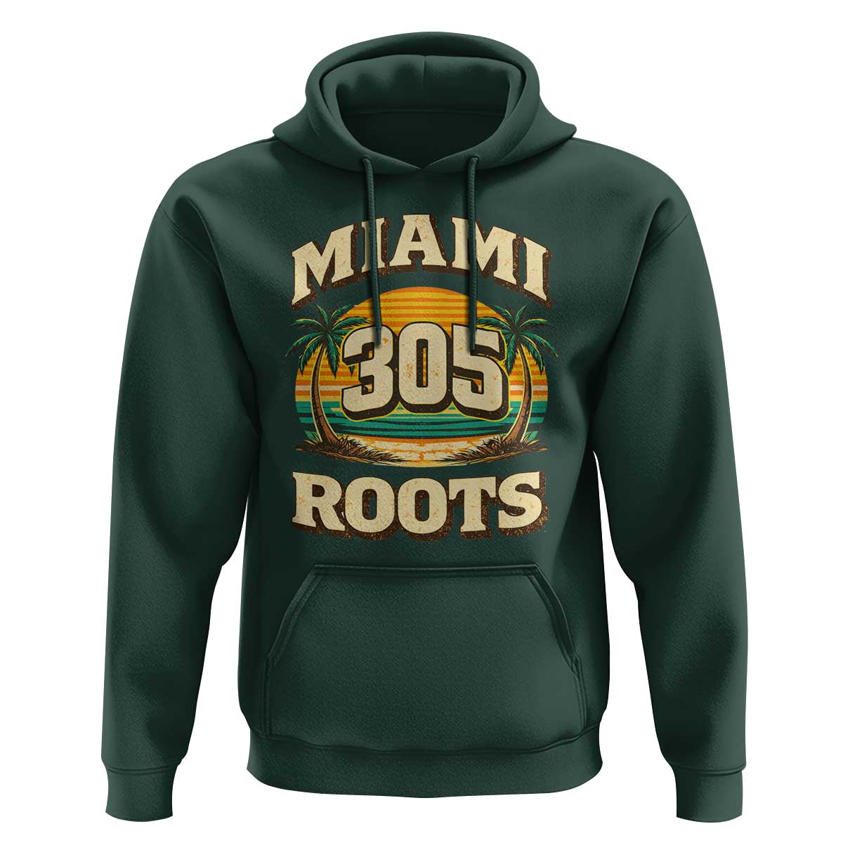 Vintage Miami 305 Roots Hoodie Retro Sunset Palm Trees Florida Natives