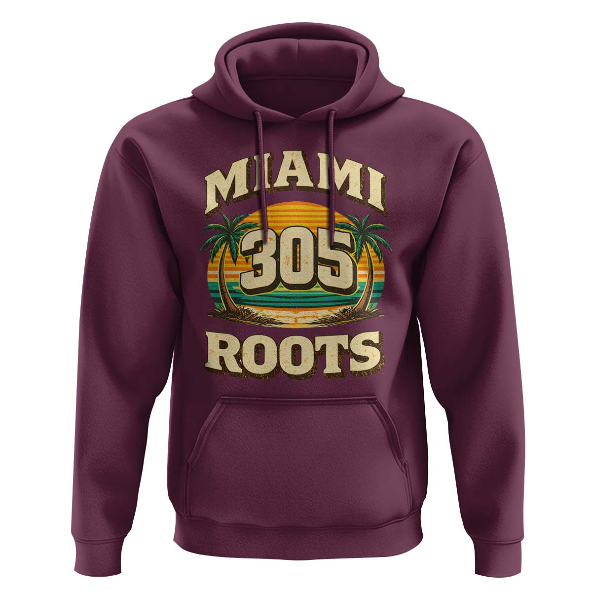 Vintage Miami 305 Roots Hoodie Retro Sunset Palm Trees Florida Natives