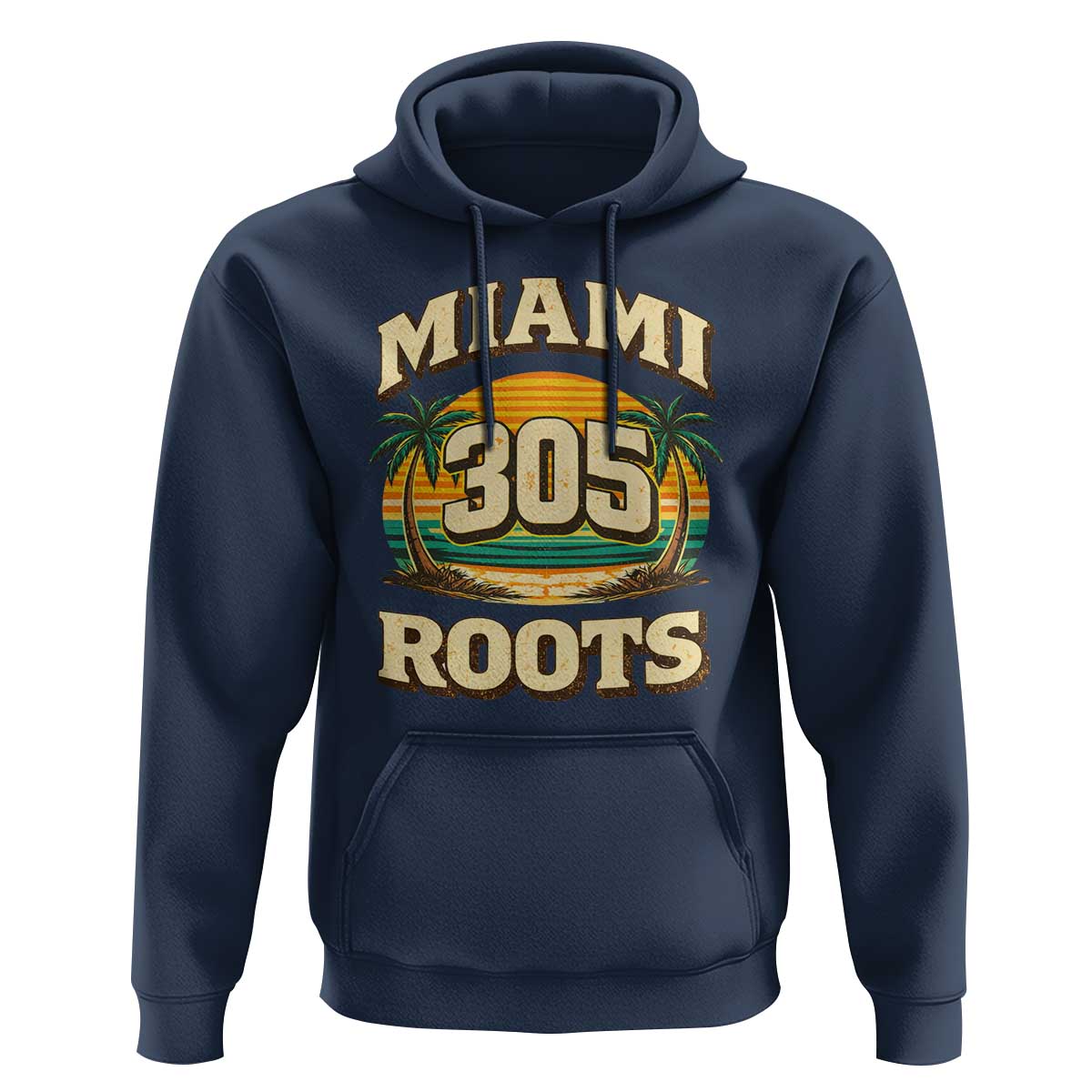 Vintage Miami 305 Roots Hoodie Retro Sunset Palm Trees Florida Natives