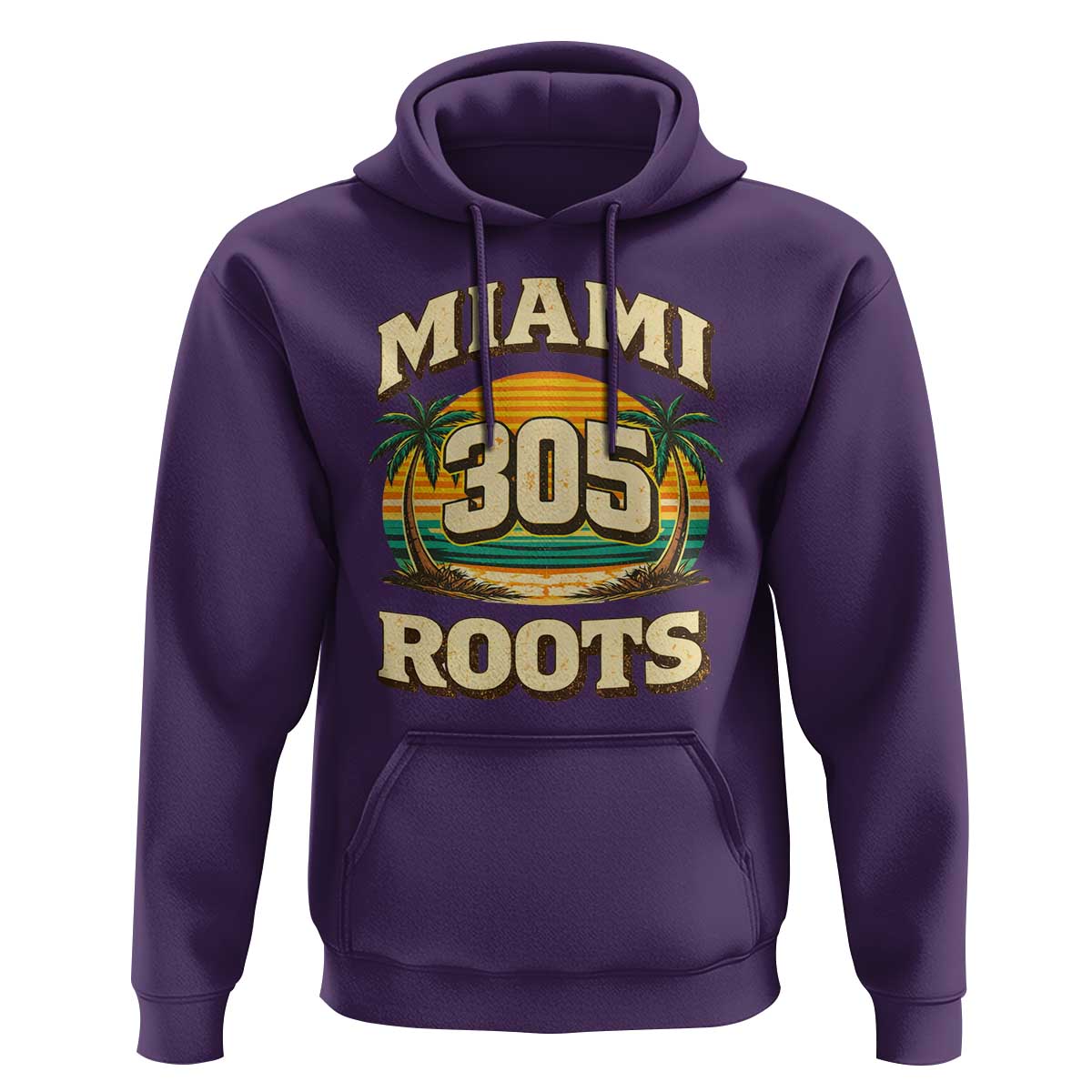 Vintage Miami 305 Roots Hoodie Retro Sunset Palm Trees Florida Natives