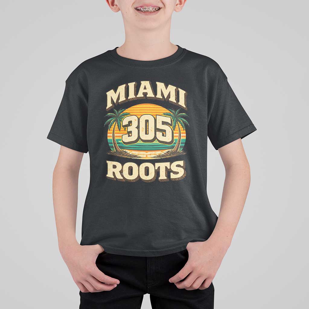 Vintage Miami 305 Roots T Shirt For Kid Retro Sunset Palm Trees Florida Natives