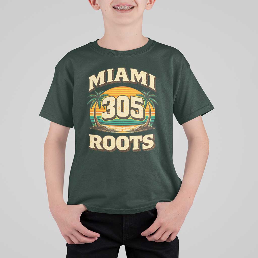 Vintage Miami 305 Roots T Shirt For Kid Retro Sunset Palm Trees Florida Natives
