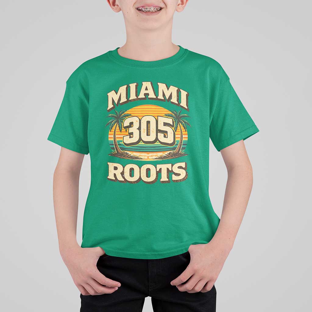 Vintage Miami 305 Roots T Shirt For Kid Retro Sunset Palm Trees Florida Natives
