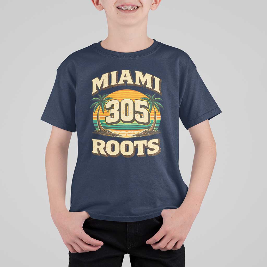 Vintage Miami 305 Roots T Shirt For Kid Retro Sunset Palm Trees Florida Natives