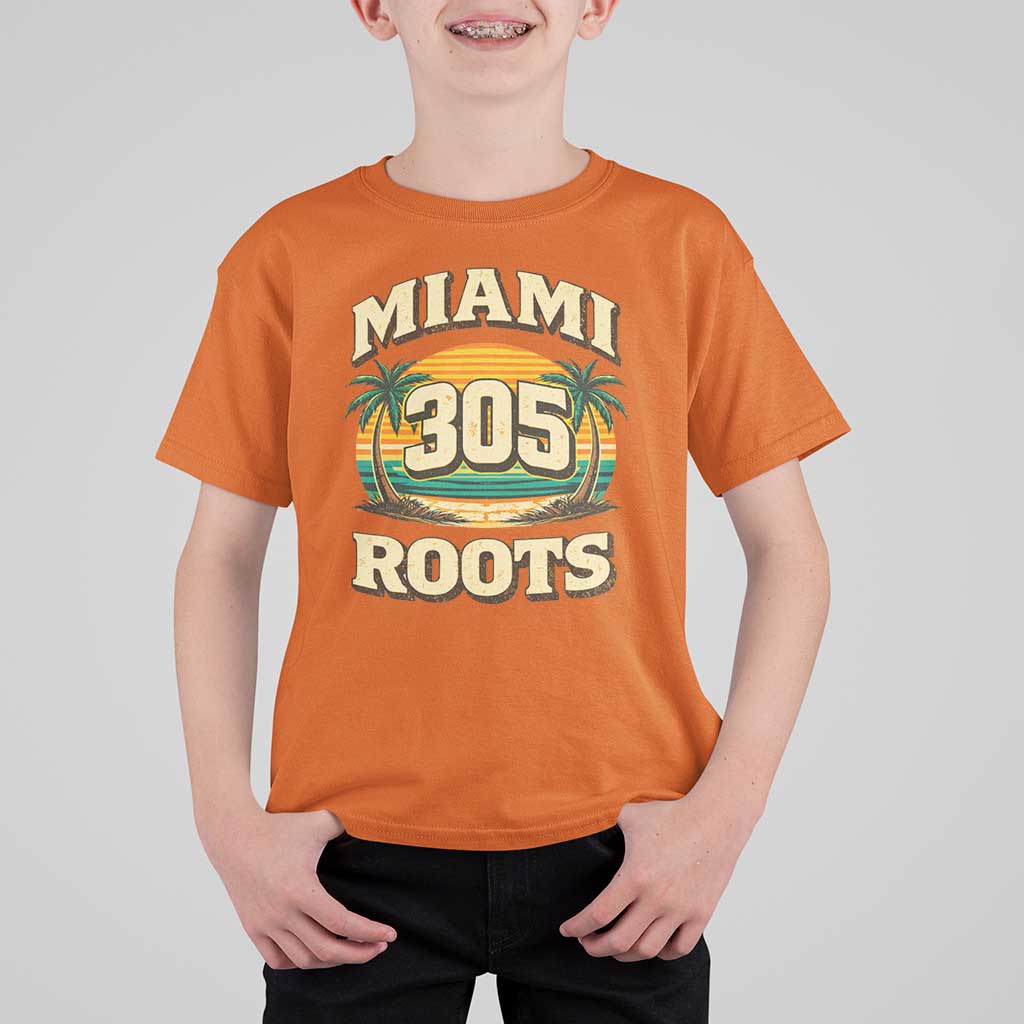 Vintage Miami 305 Roots T Shirt For Kid Retro Sunset Palm Trees Florida Natives