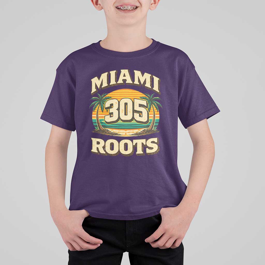 Vintage Miami 305 Roots T Shirt For Kid Retro Sunset Palm Trees Florida Natives